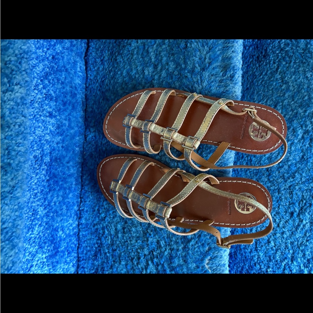 Tory Burch Gold and Brown Sandals with Adjustable Straps